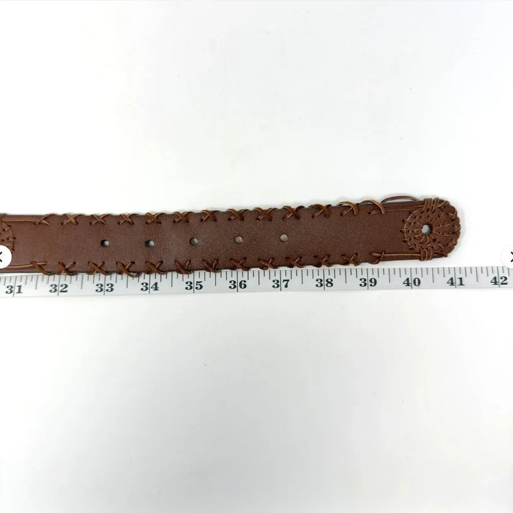 Betsey‎ Johnson Leather Belt Studded Oval Buckle Brown M